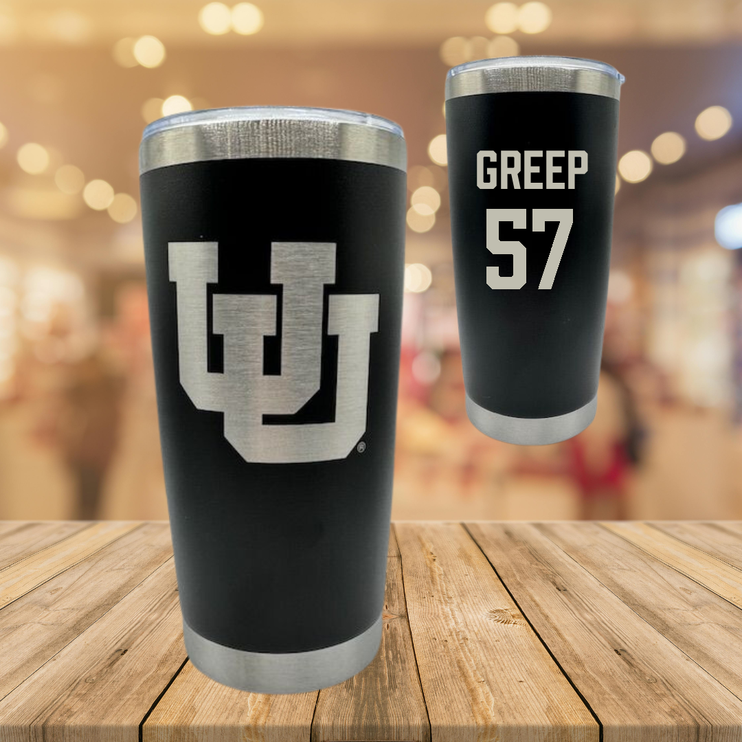 University of Utah Football Black Stainless Steel Tumbler - #57 JT Greep