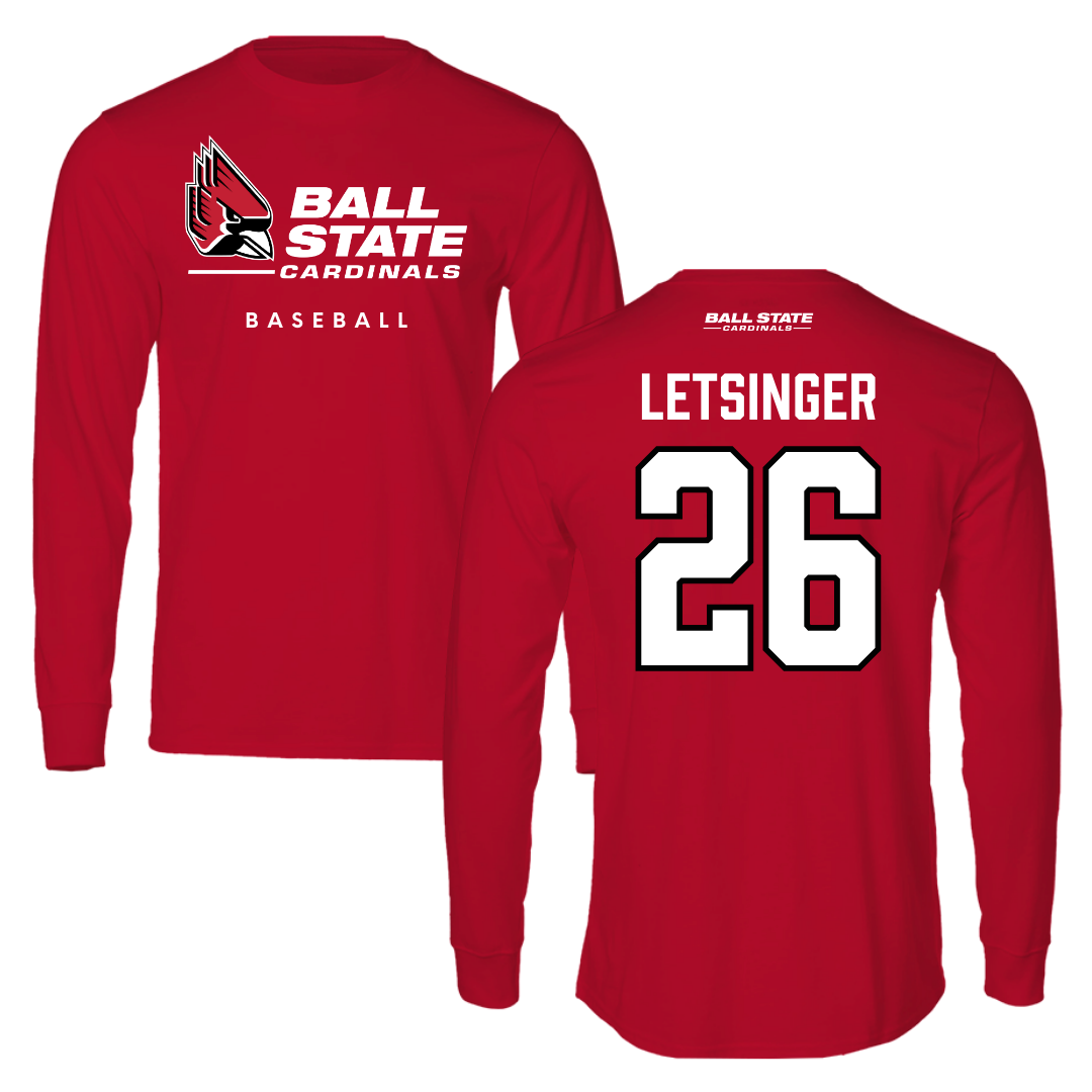 Ball State University Baseball Red Performance Long Sleeve - #26 Lucas Letsinger