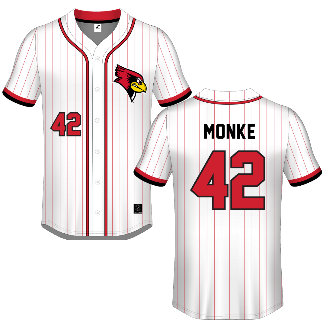 Illinois State University White Pinstripe Button-Down Jersey - #42 Carter Monke