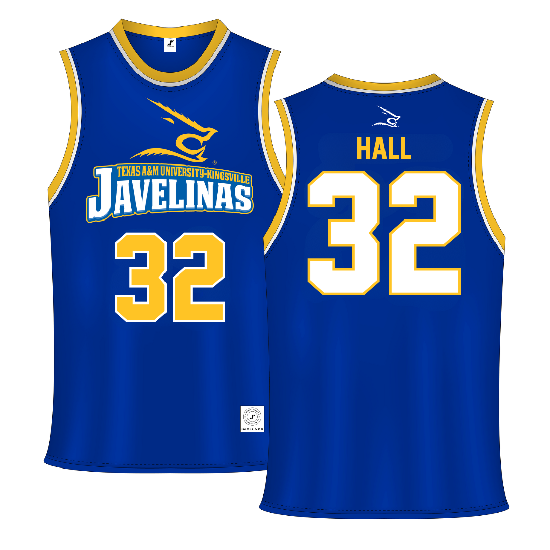 Texas A&M University-Kingsville Blue Basketball Jersey - #32 Jarin Hall