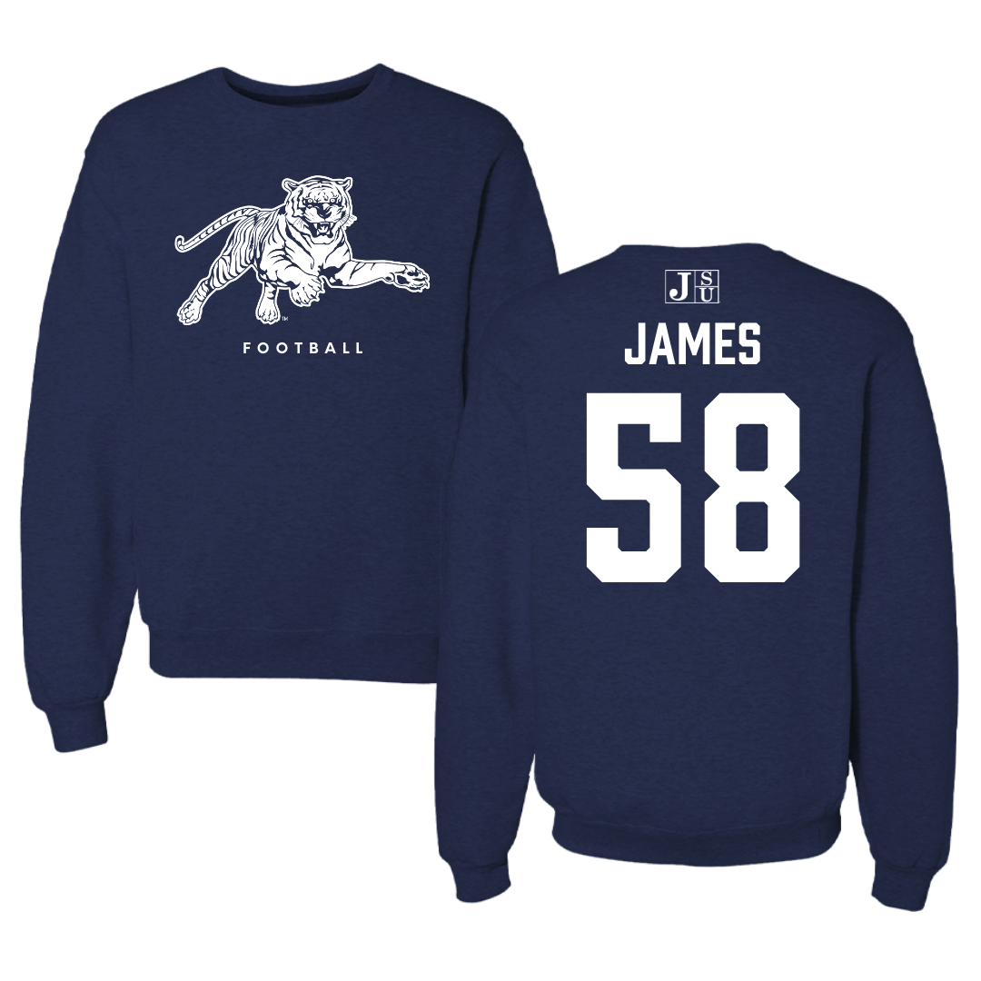 Jackson State University Football Navy Crewneck - #58 Cameron James