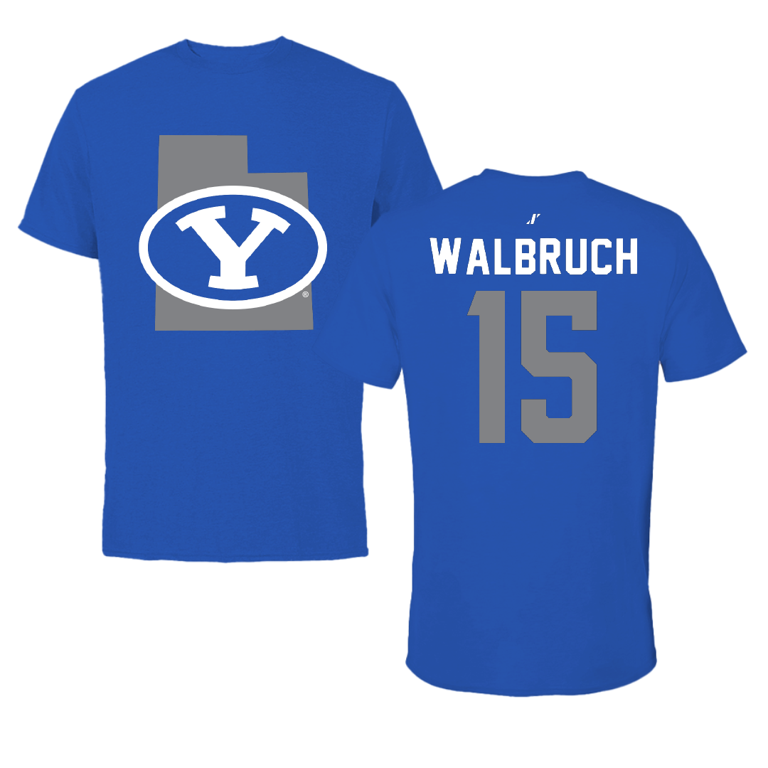 Brigham Young University Soccer Blue State Performance Tee - #15 Ellie Walbruch