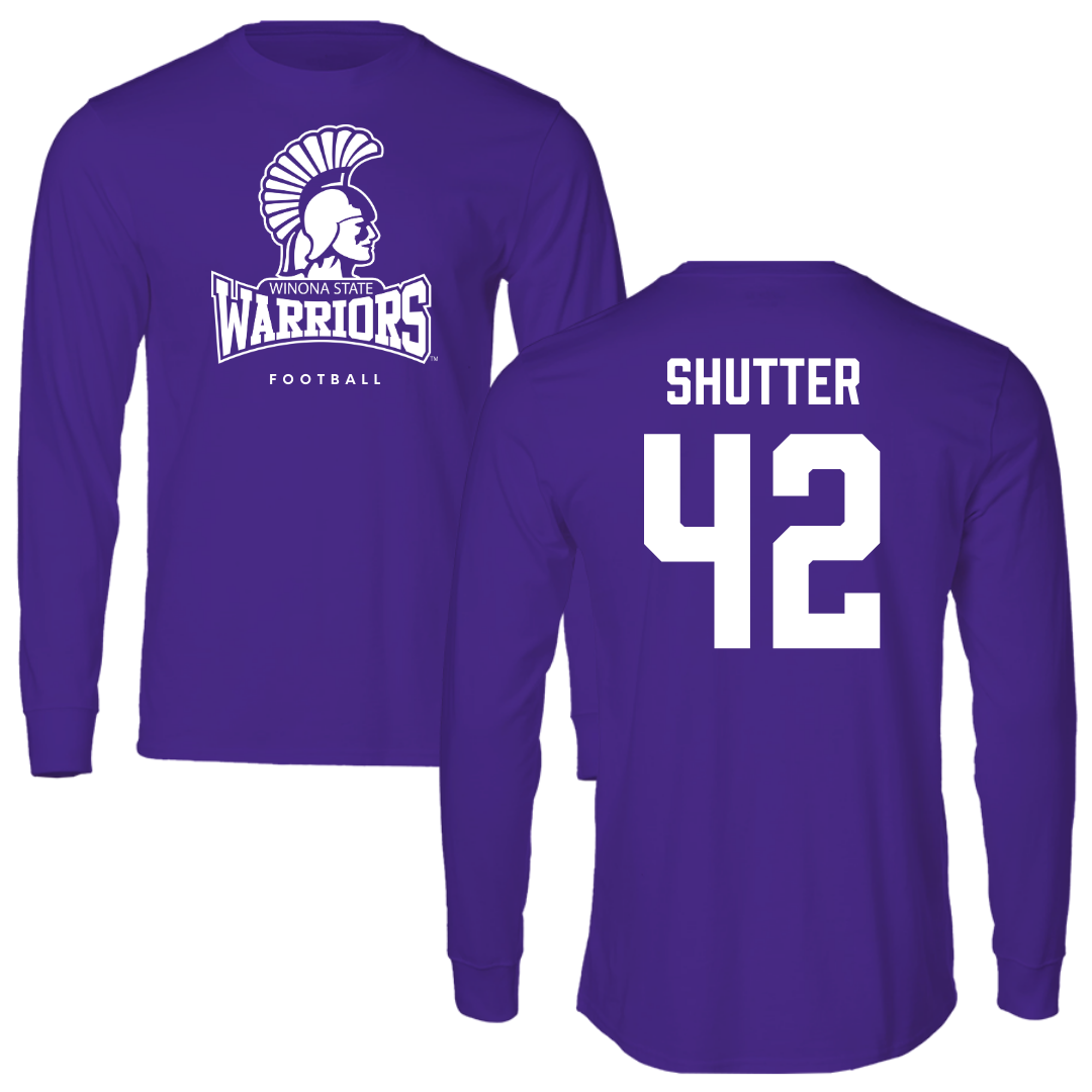 Winona State University Football Purple Performance Long Sleeve - #42 Sam Shutter