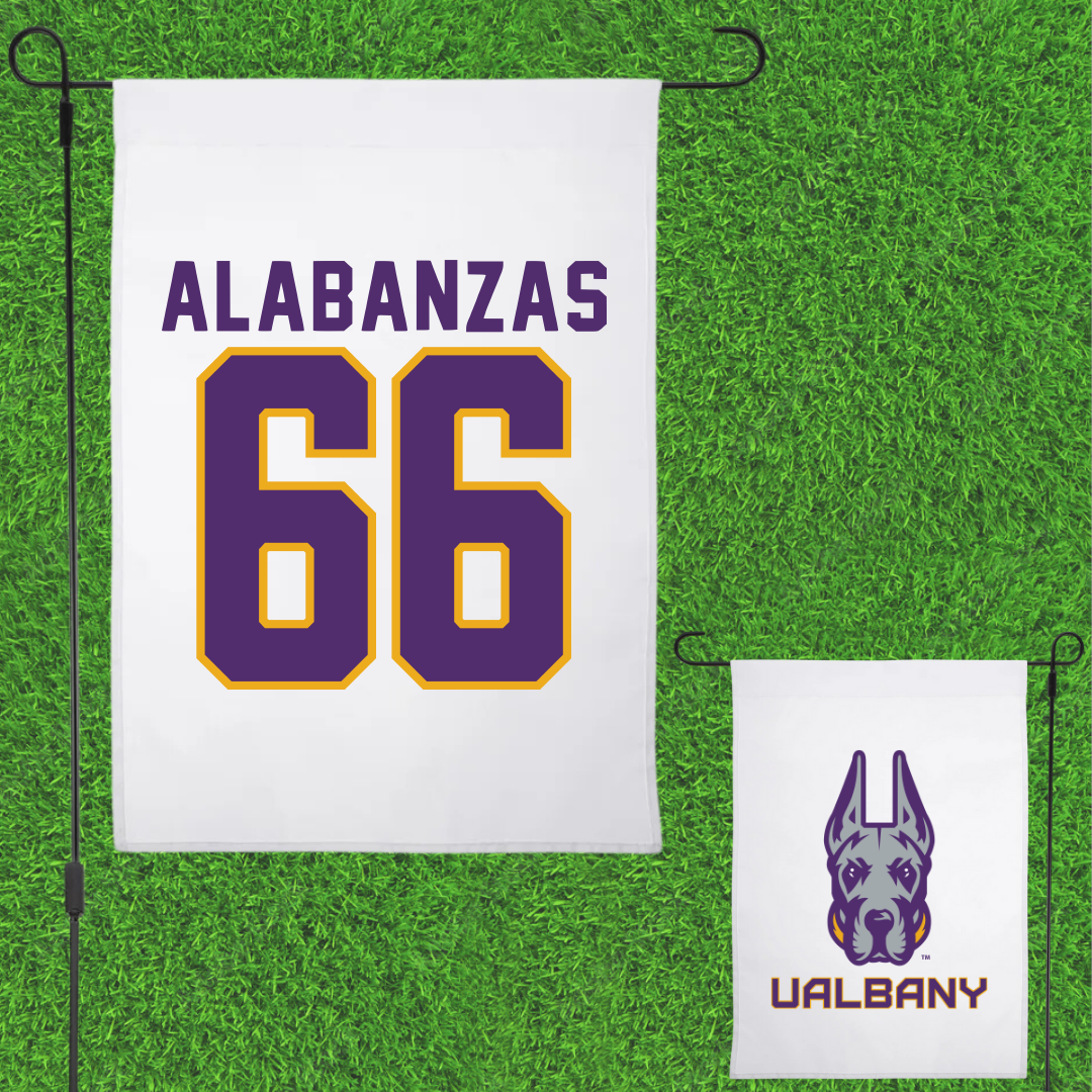 University at Albany Football White Garden Flag - #66 Christopher Alabanzas