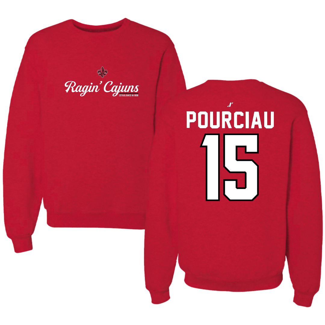 University of Louisiana at Lafayette Baseball Red General Crewneck - #15 Clayton Pourciau