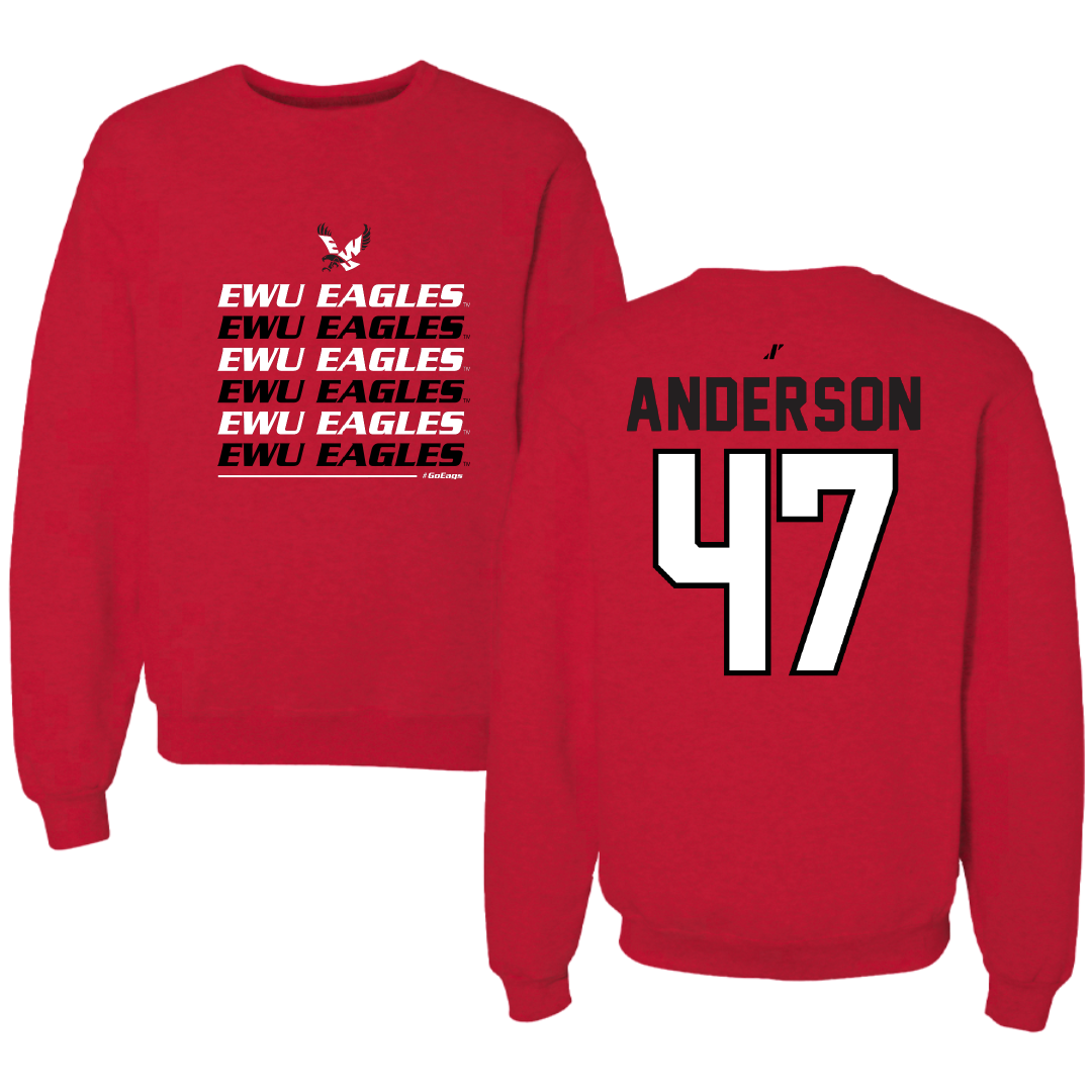 Eastern Washington University Football Red General Crewneck - #47 Samarai Anderson