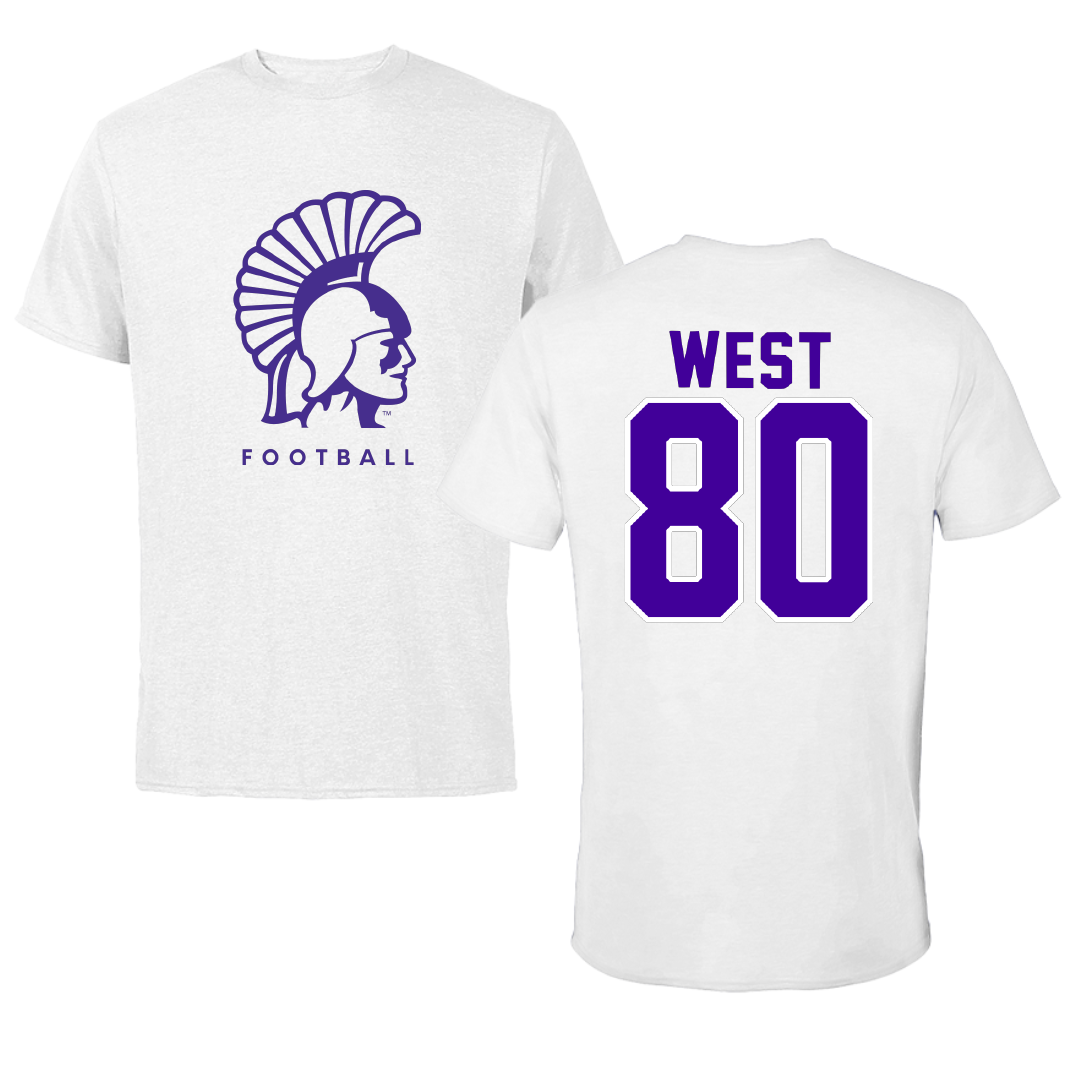 Winona State University Football White Performance Tee - #80 Jaylen West