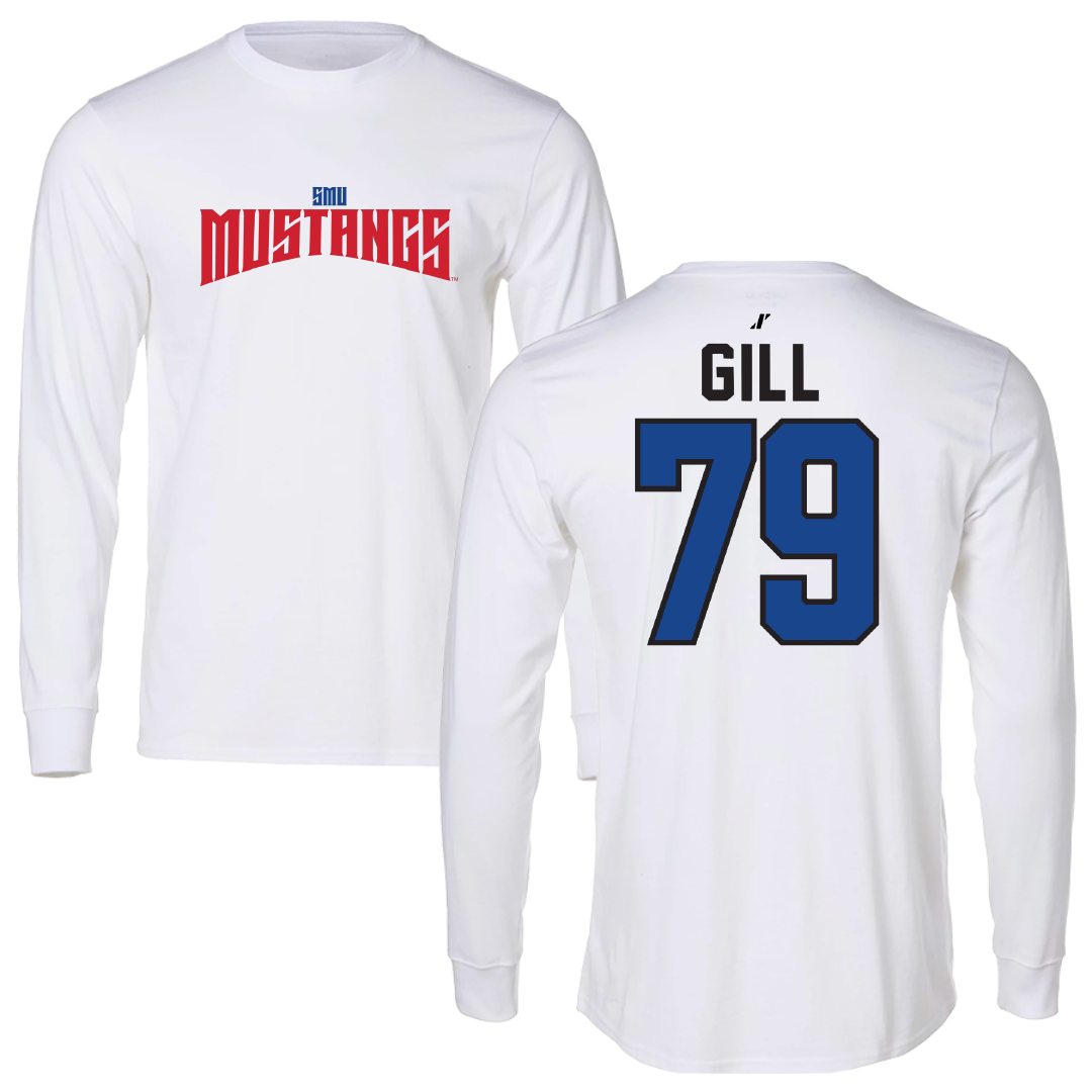 Southern Methodist University Football White Classic Performance Long Sleeve - #79 Reagan Gill