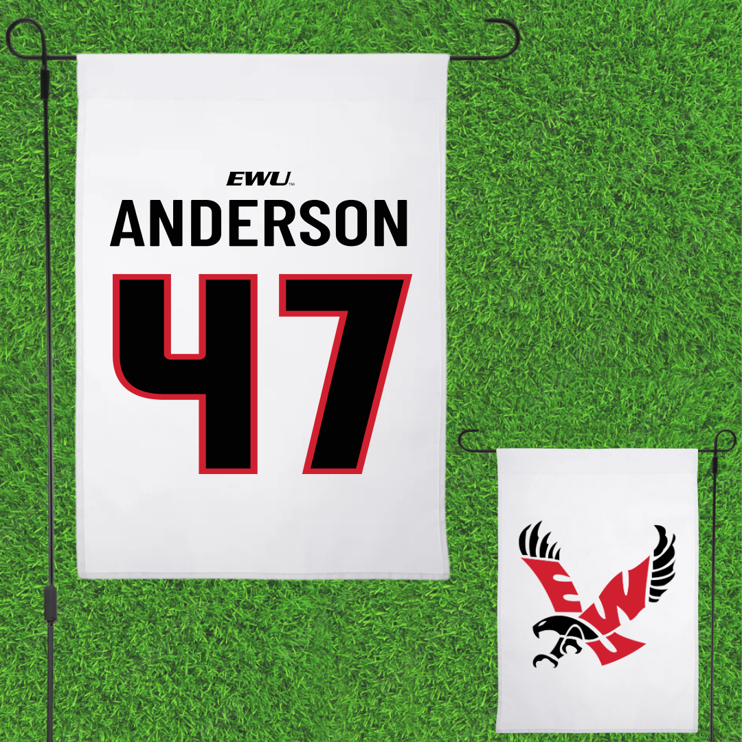 Eastern Washington University Football White Garden Flag - #47 Samarai Anderson