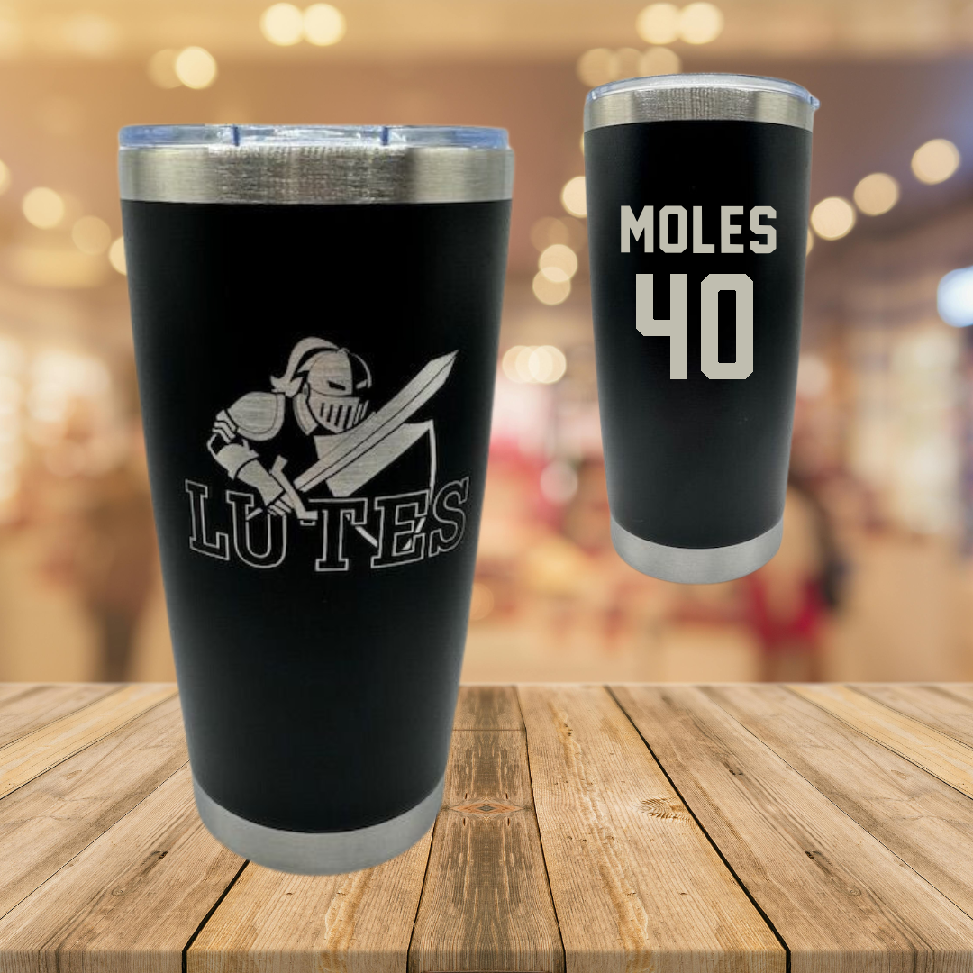 Pacific Lutheran University Basketball Black Stainless Steel Tumbler - #40 Madison Moles