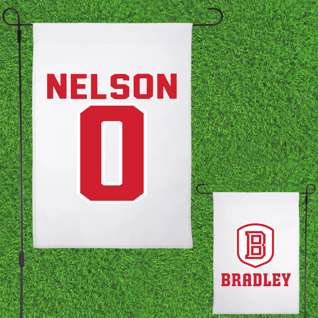 Bradley University Basketball White Garden Flag - #0 Kaylen Nelson