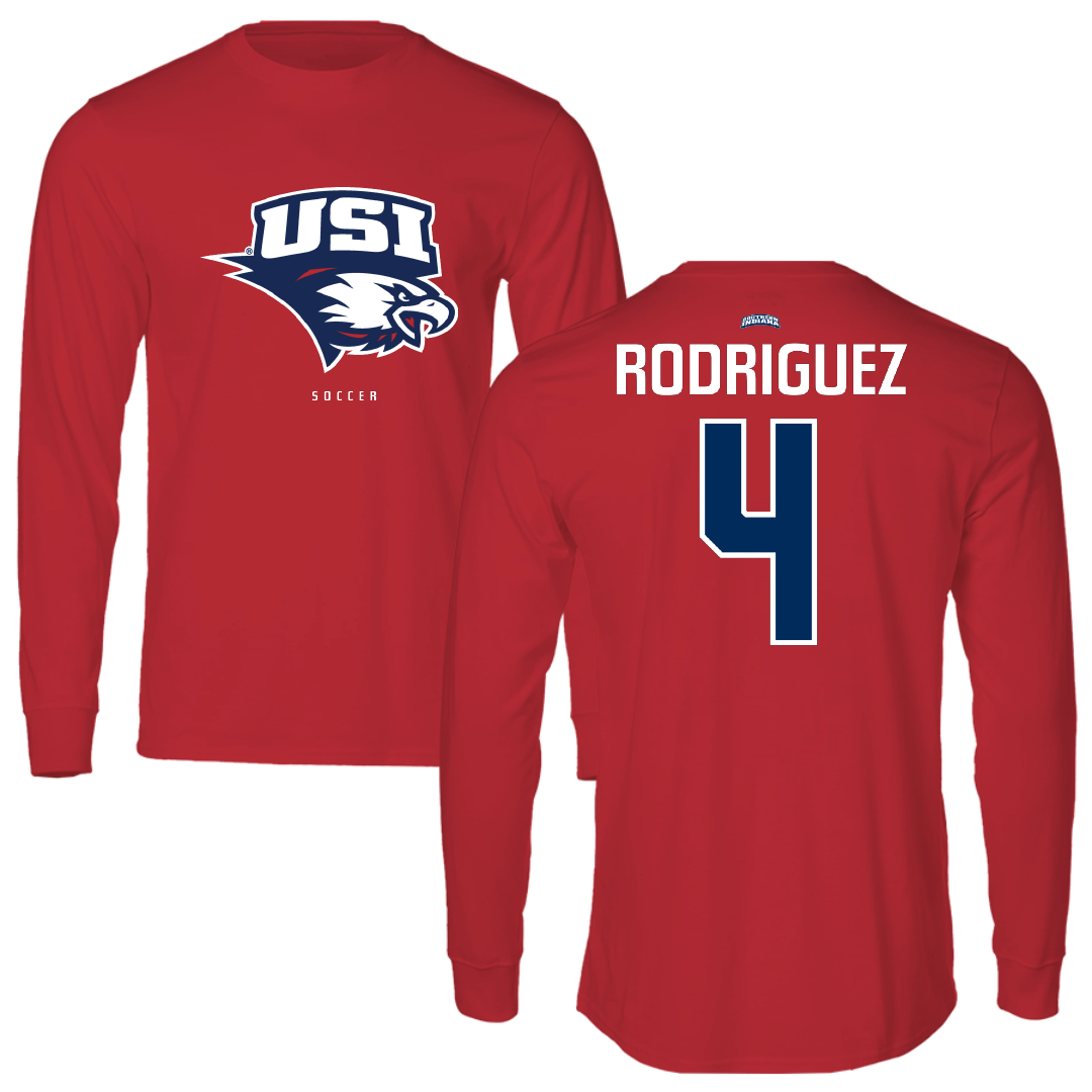 University of Southern Indiana Soccer Red Performance Long Sleeve - #4 Diego Rodriguez