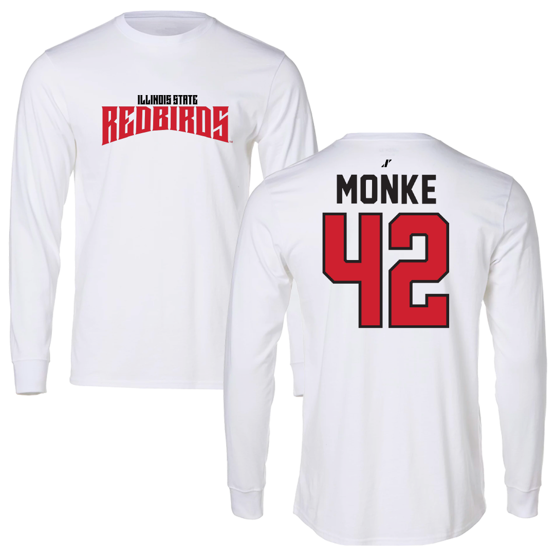 Illinois State University Baseball White Classic Performance Long Sleeve - #42 Carter Monke