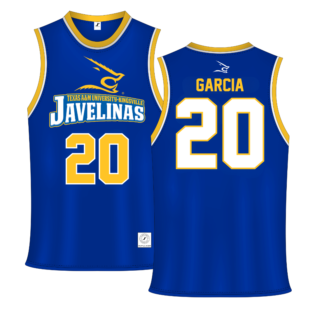 Texas A&M University-Kingsville Blue Basketball Jersey - #20 Nathan Garcia