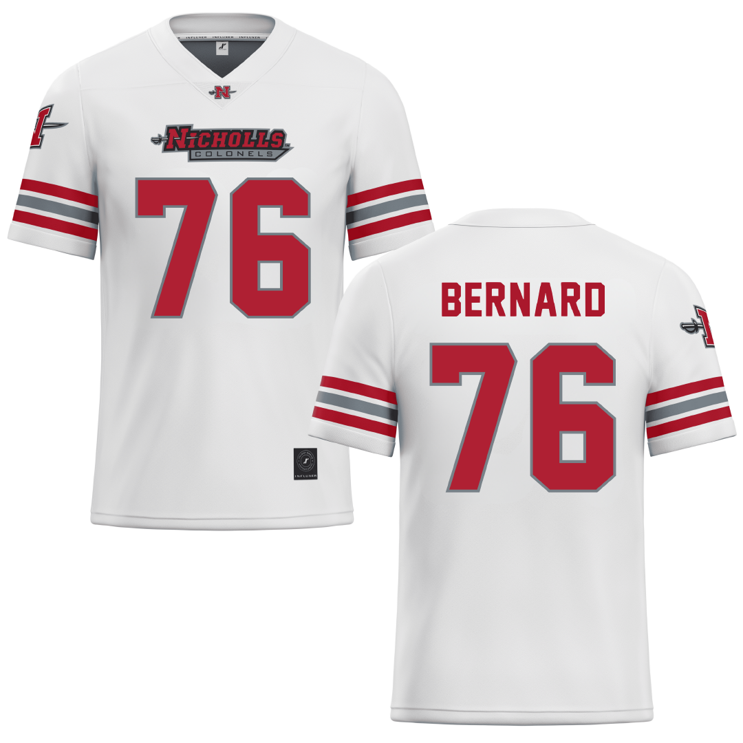 Nicholls State University White Football Jersey - #76 Ryan Bernard