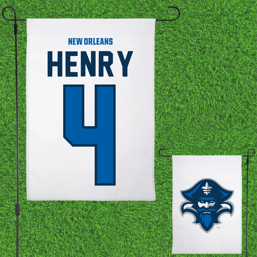 University of New Orleans Basketball White Garden Flag - #4 Omarion Henry