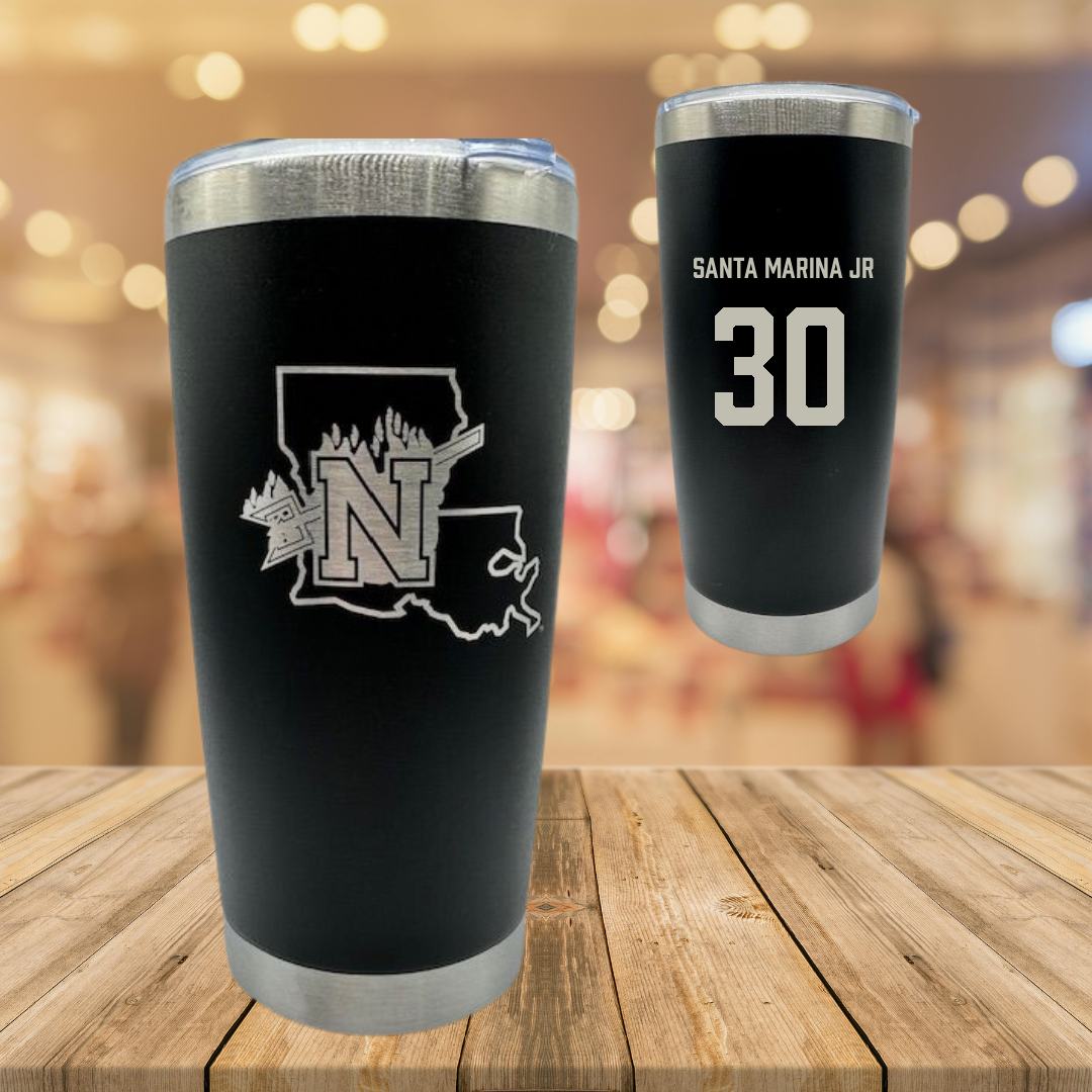 Northwestern State University Football Black Stainless Steel Tumbler - #30 Troy Santa Marina Jr