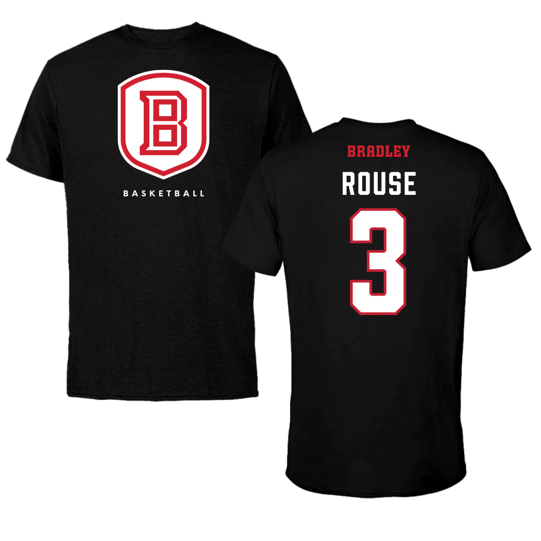 Bradley University Basketball Black Shield Performance Tee - #3 Alex Rouse