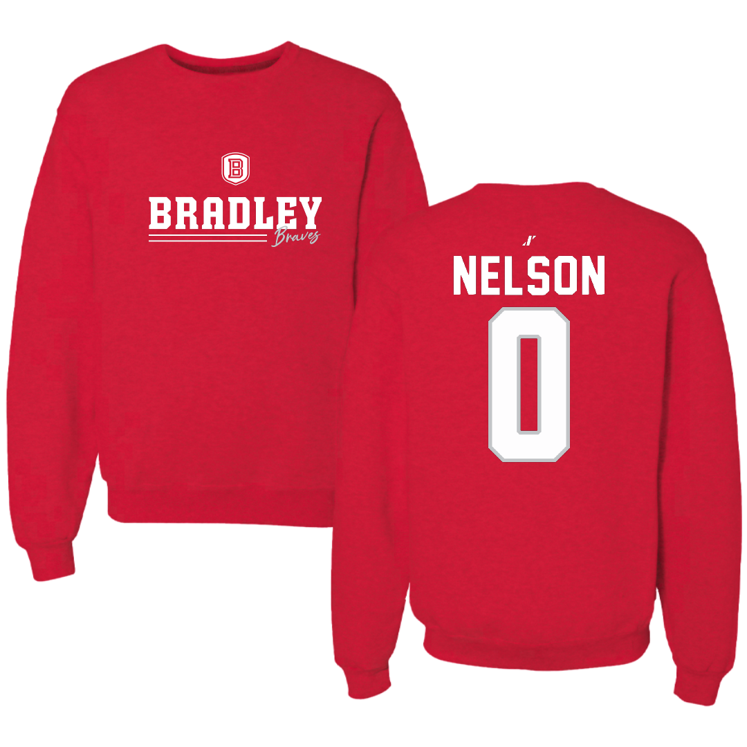 Bradley University Basketball Red General Crewneck - #0 Kaylen Nelson