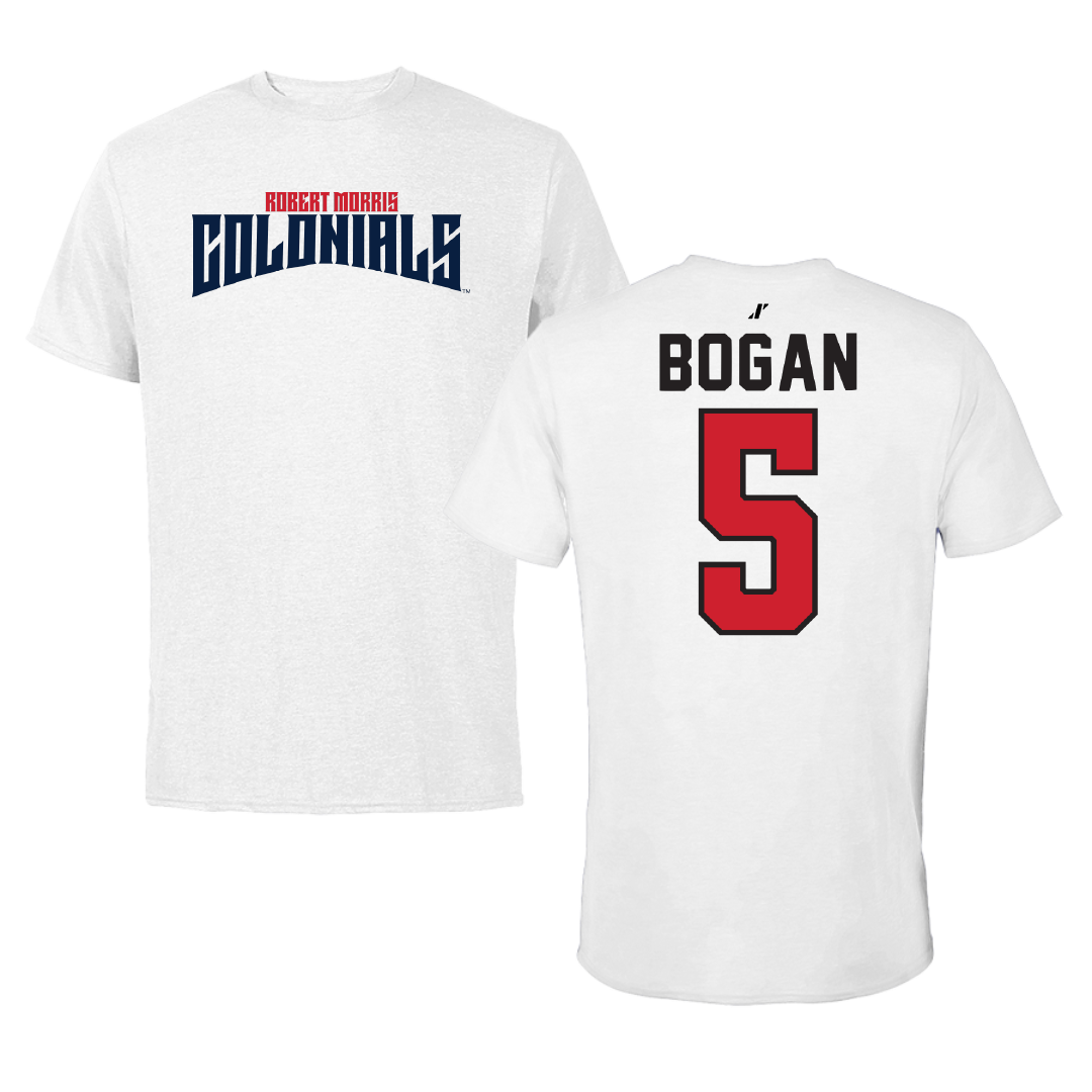 Robert Morris University Soccer White Classic Performance Tee - #5 Carson Bogan