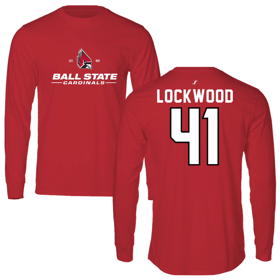 Ball State University Baseball Red General Performance Long Sleeve - #41 Caden Lockwood