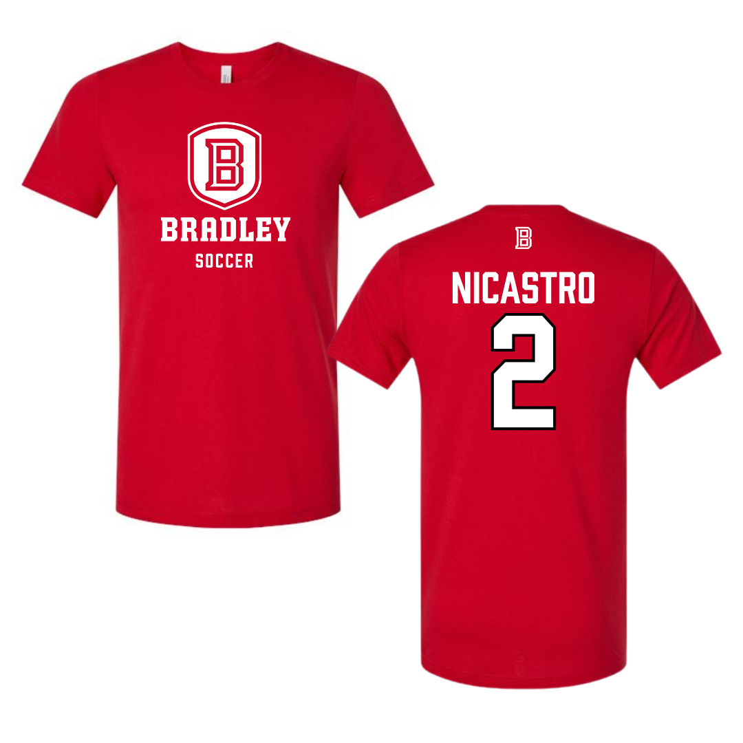 Bradley University Soccer Red Performance Tee - #2 Alex Nicastro