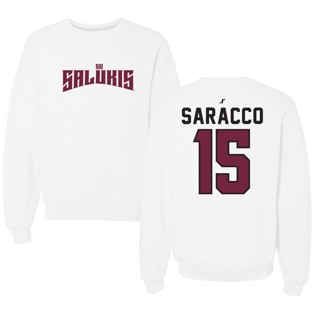 Southern Illinois University at Carbondale Basketball White Classic Crewneck - #15 Madisyn Saracco
