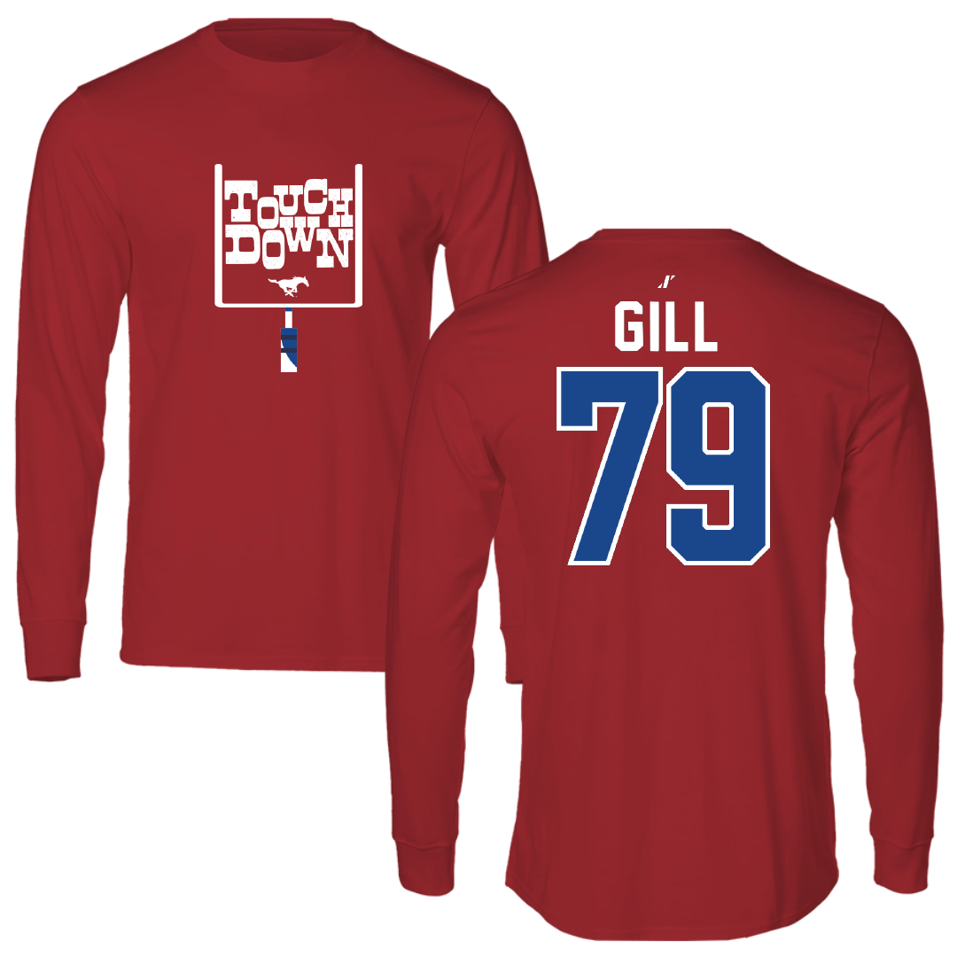 Southern Methodist University Football Canvas Red Touchdown Long Sleeve - #79 Reagan Gill