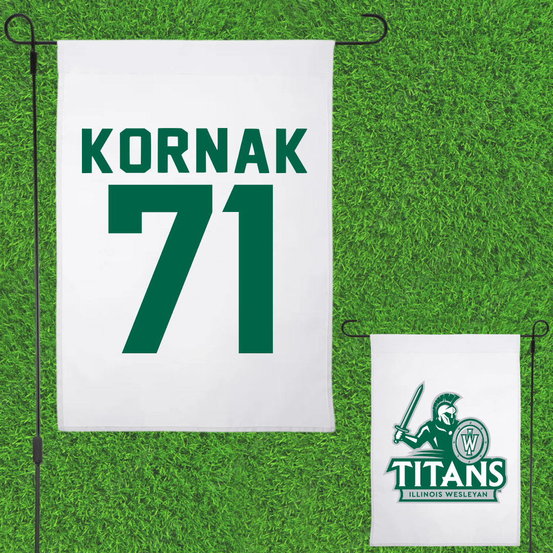 Illinois Wesleyan University Football White Garden Flag - #71 Brady Kornak