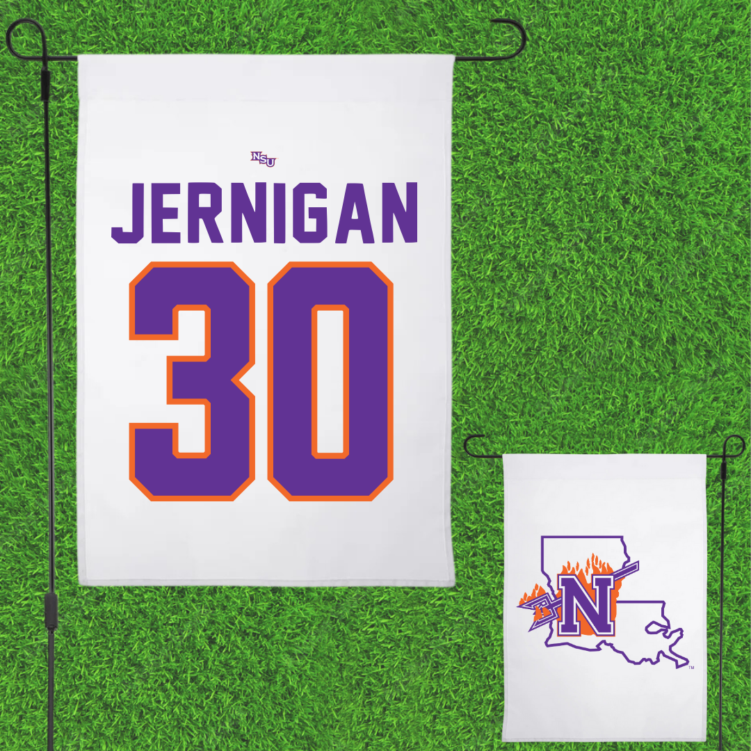 Northwestern State University Football White Garden Flag - #30 Micah Jernigan