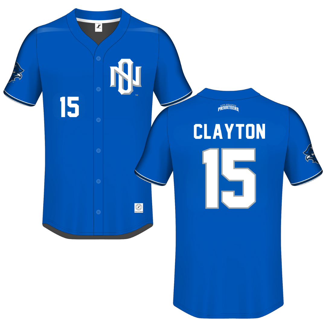 University of New Orleans Blue Button-Down Jersey - #15 Canaan Clayton