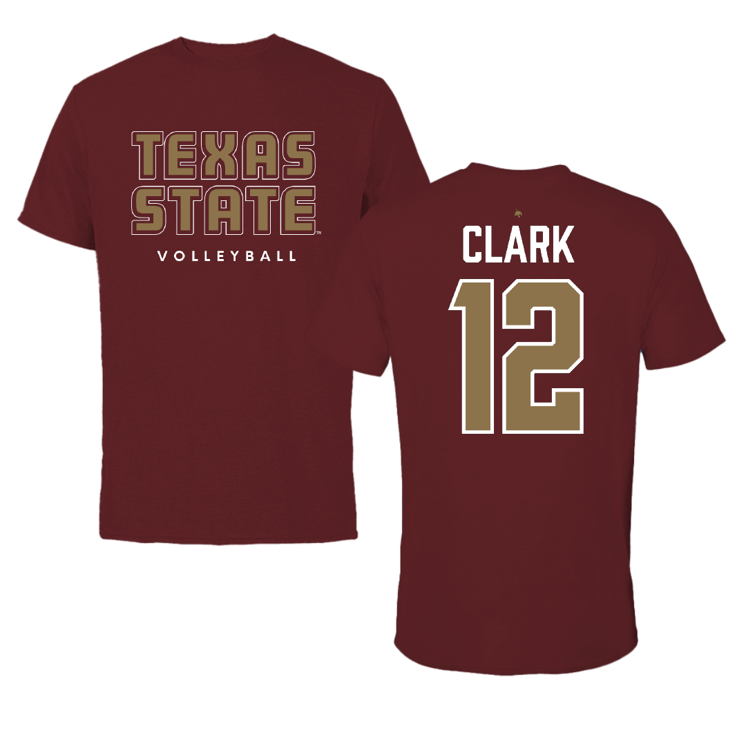 Texas State University Volleyball Maroon Performance Tee - #12 Alyssa Clark