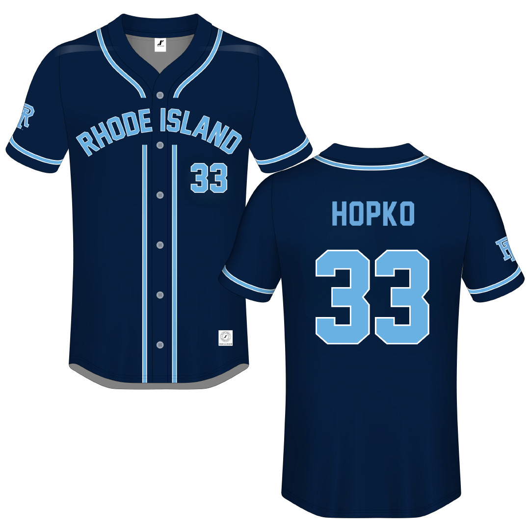 University of Rhode Island Navy Button-Down Jersey - #33 Jack Hopko