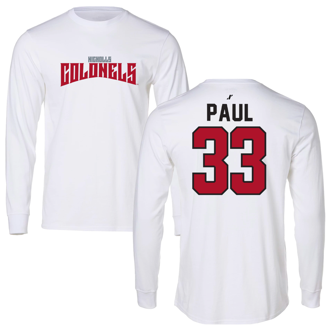 Nicholls State University Football White Classic Long Sleeve - #33 Kyler Paul