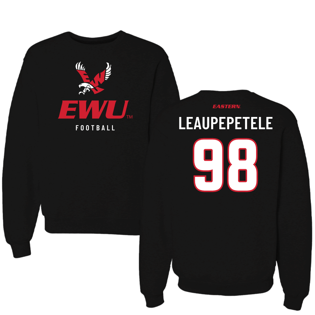Eastern Washington University Football Black EWU Crewneck - #98 Jirah Leaupepetele