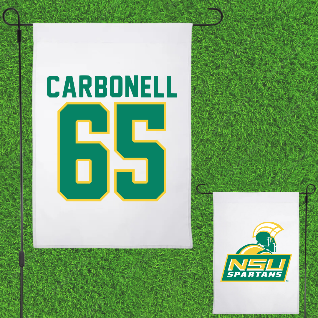Norfolk State University Football White Garden Flag - #65 Juwuan Carbonell