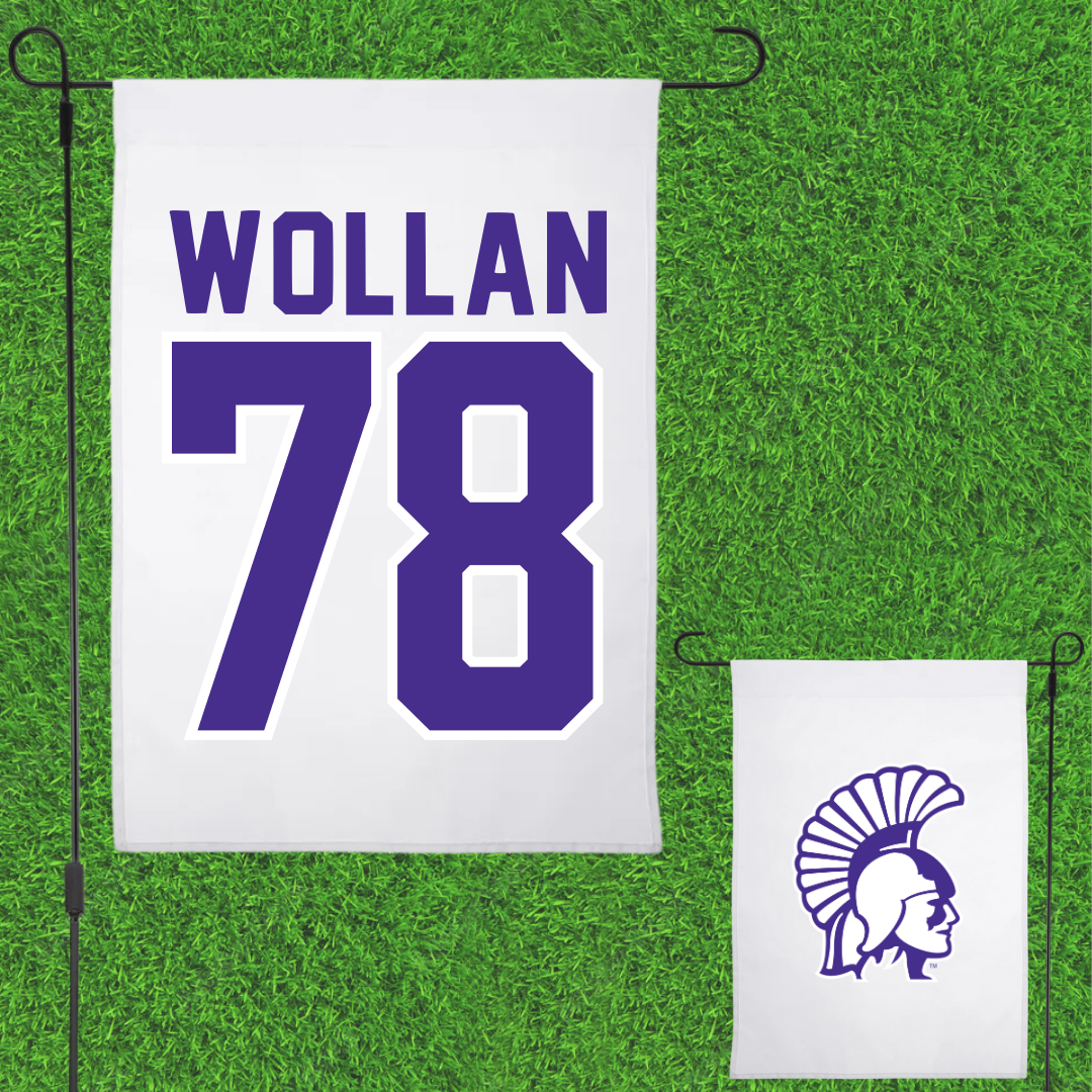 Winona State University Football White Garden Flag - #78 Garit Wollan