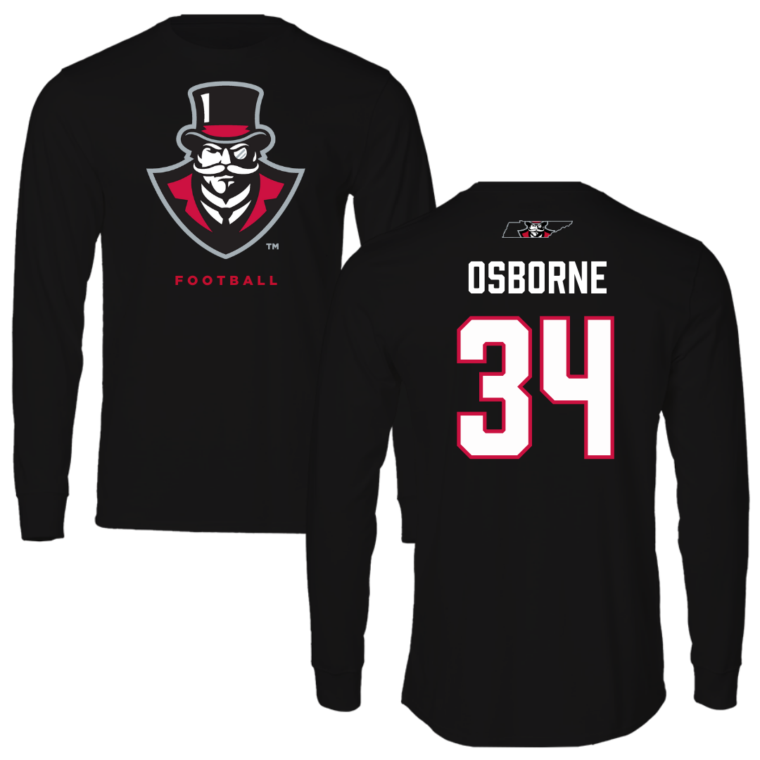 Austin Peay State University Football Black Mascot Long Sleeve - #34 Jahlin Osborne
