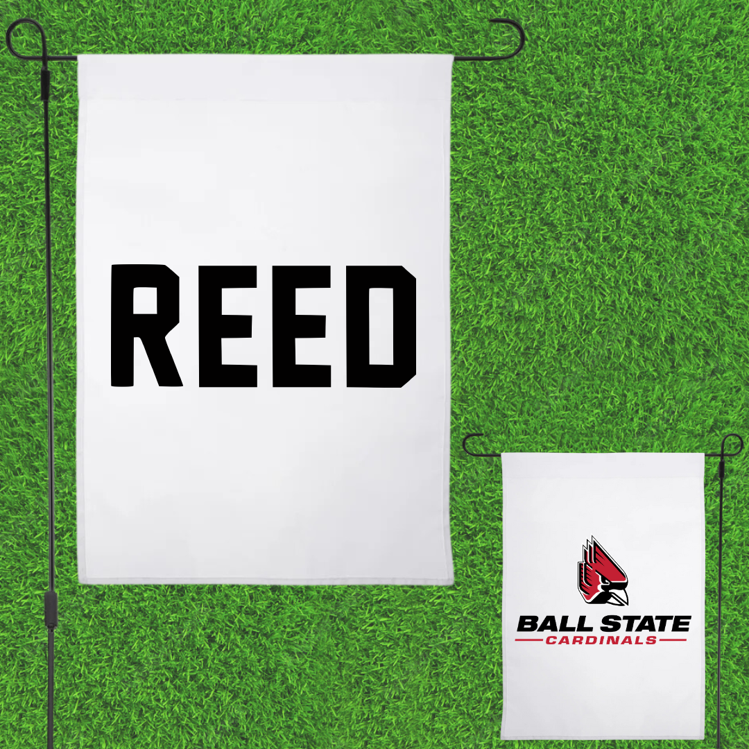Ball State University Swimming & Diving White Garden Flag - Kenny Reed
