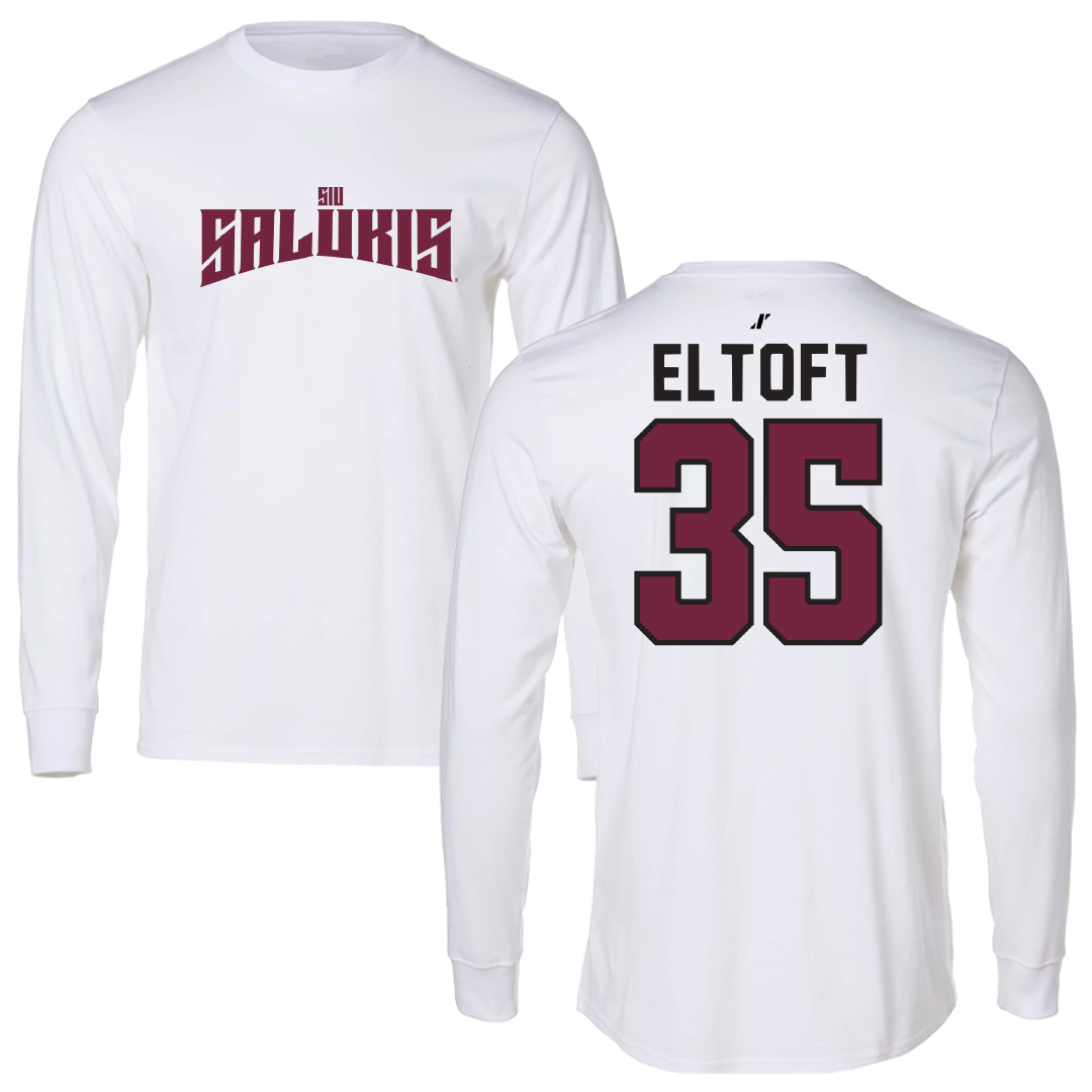 Southern Illinois University at Carbondale Baseball White Classic Performance Long Sleeve - #35 Bennett Eltoft