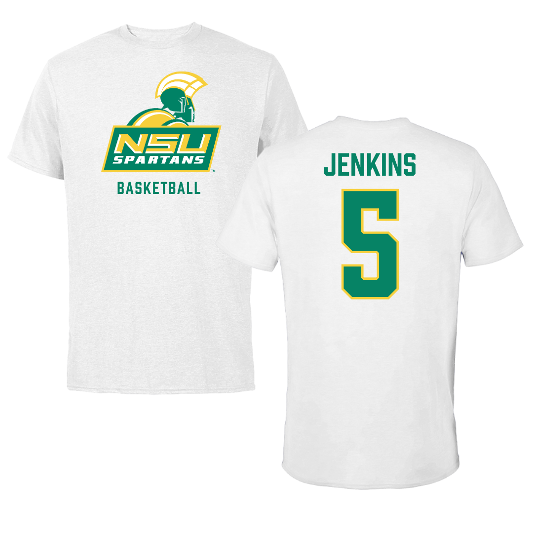 Norfolk State University Basketball White Tee - #5 Tyrese Jenkins