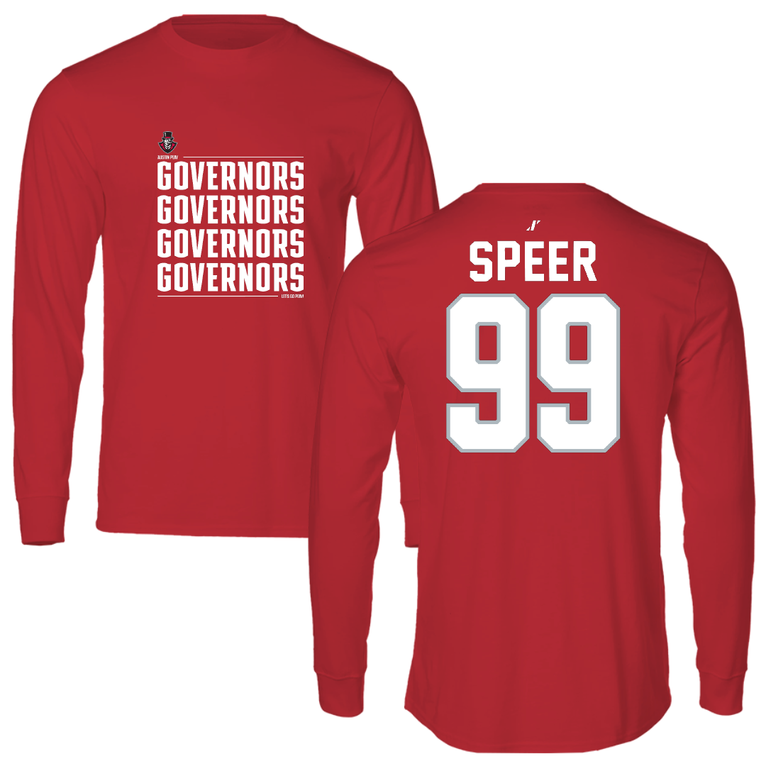 Austin Peay State University Baseball Red General Performance Long Sleeve - #99 Tre Speer