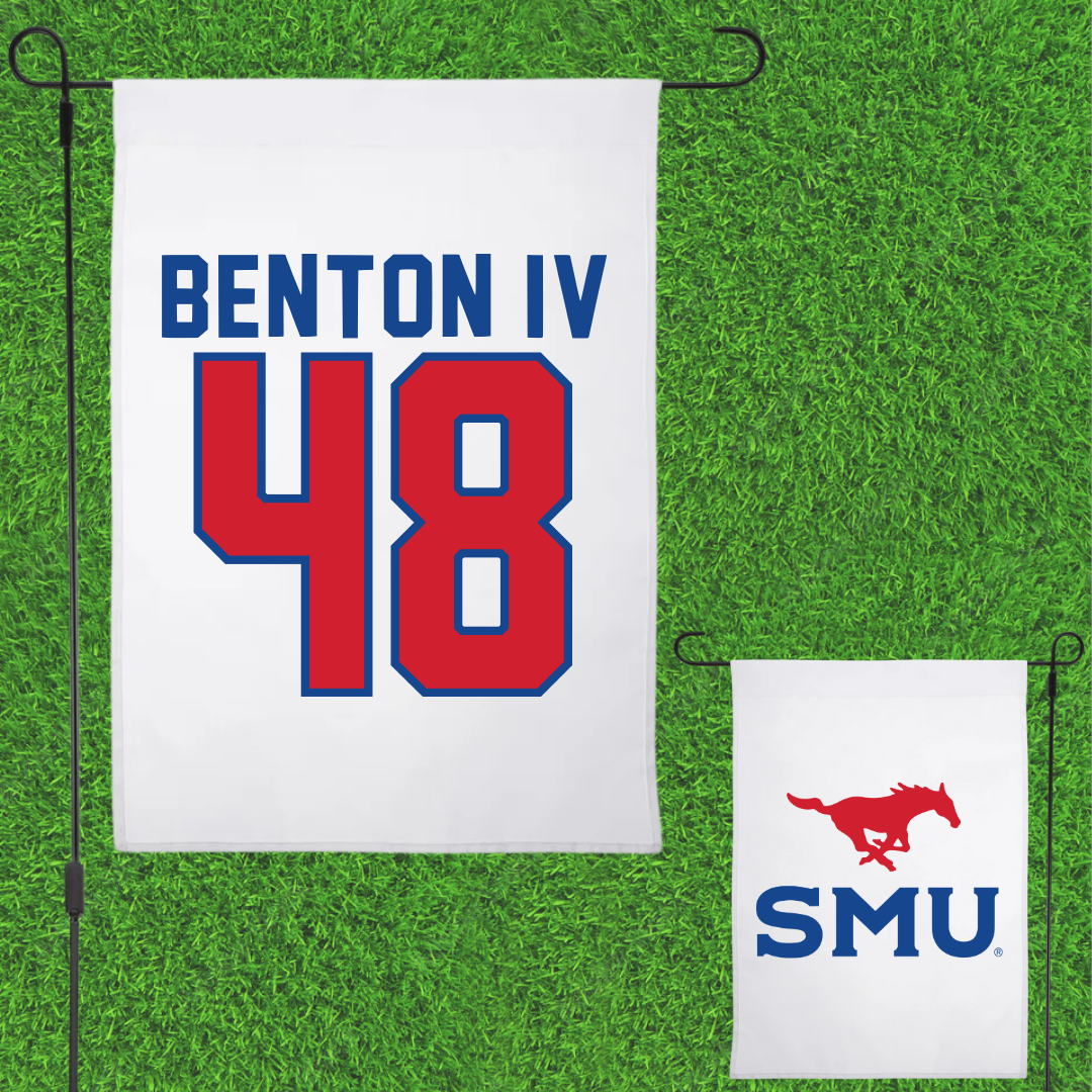 Southern Methodist University Football White Garden Flag - #48 Will Benton IV