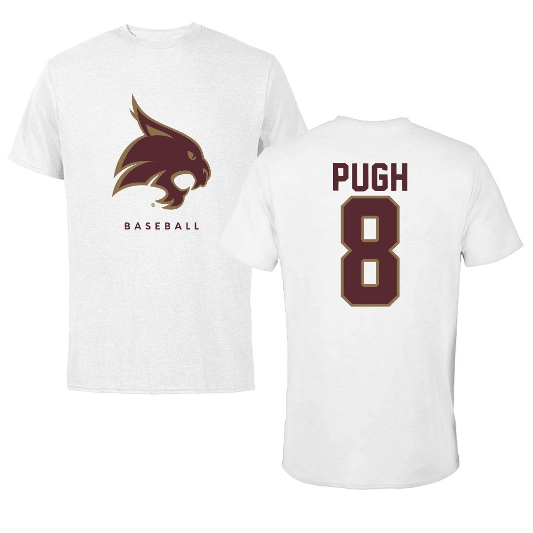 Texas State University Baseball White Performance Tee - #8 Samson Pugh