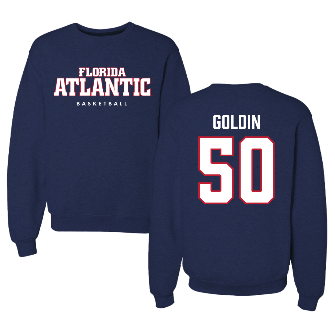 Florida Atlantic University Basketball Navy Crewneck - #50 Vladislav Goldin