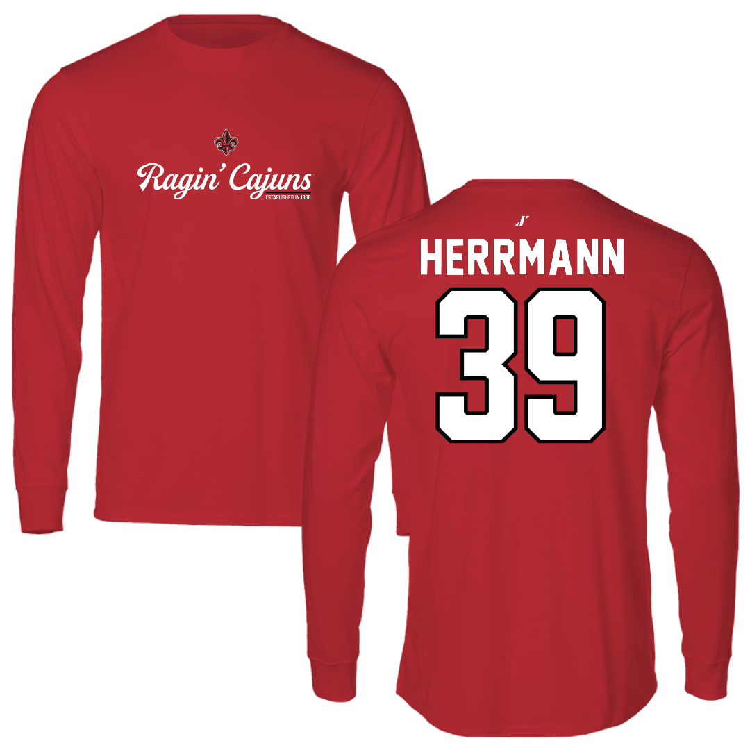 University of Louisiana at Lafayette Baseball Red General Performance Long Sleeve - #39 Andrew Herrmann