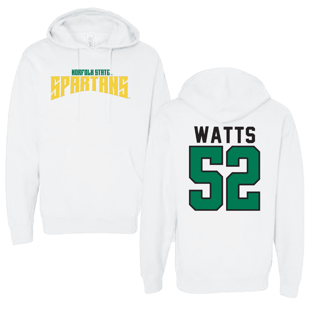 Norfolk State University Football White Classic Hoodie - #52 Matthieu Watts