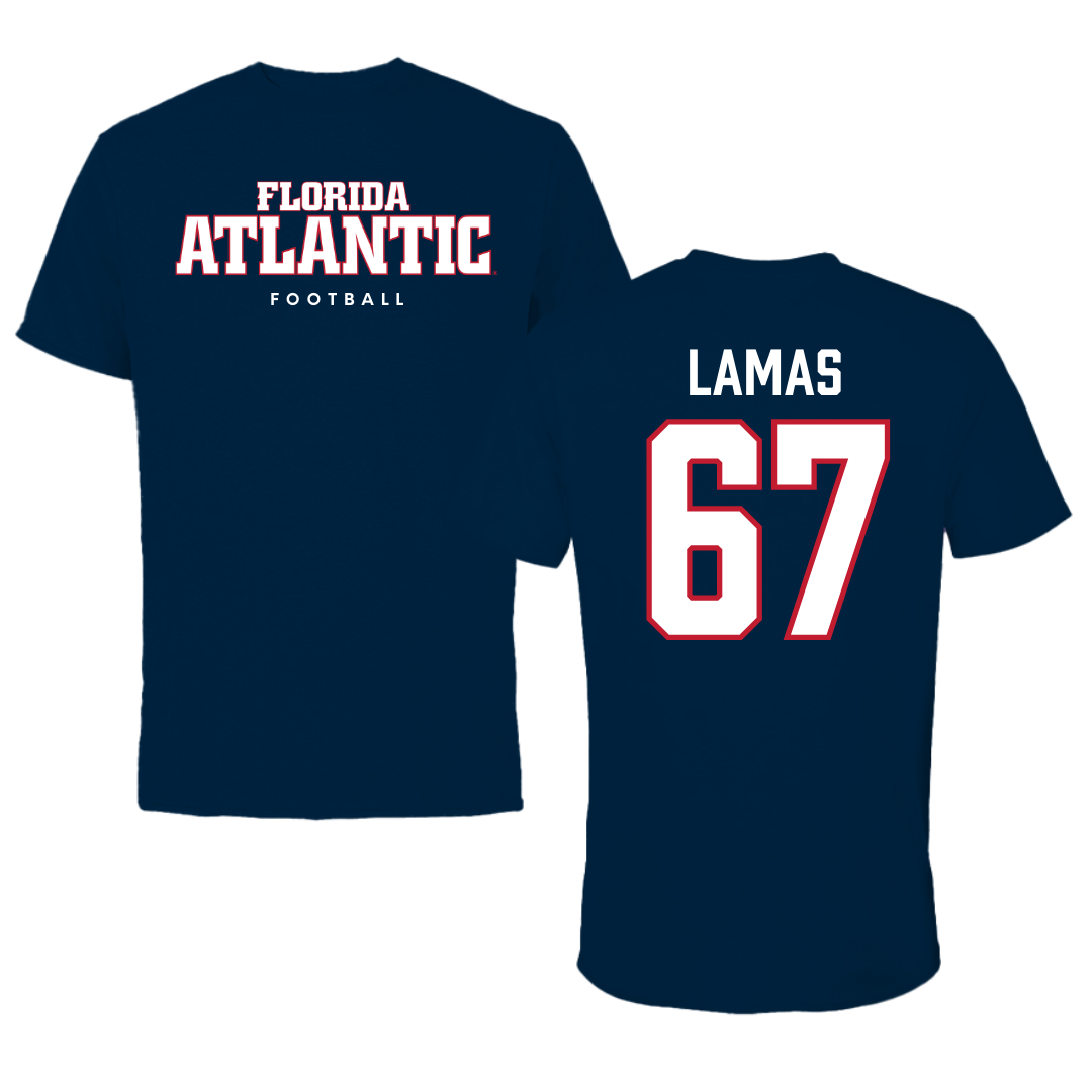 Florida Atlantic University Football Navy Block Tee - #67 Andre Lamas