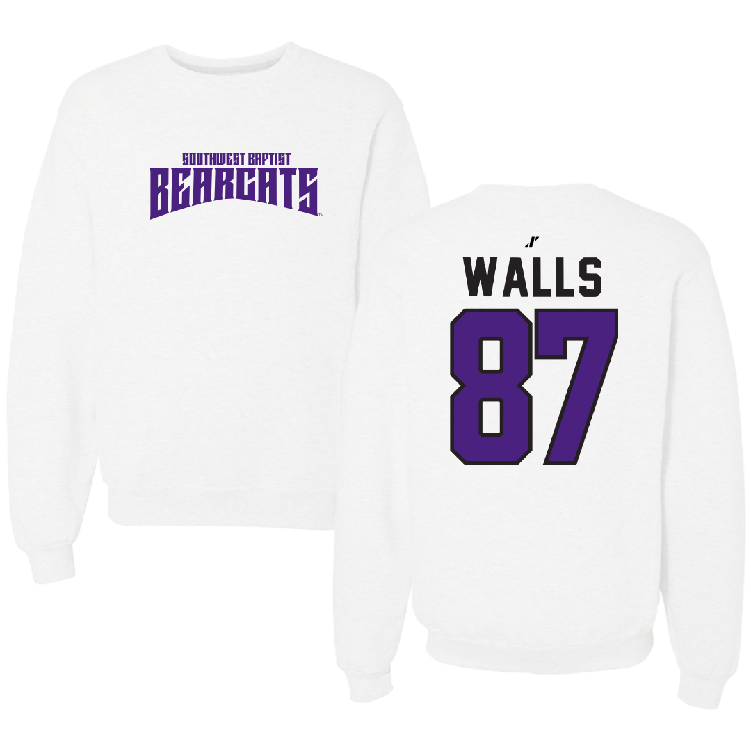 Southwest Baptist University Football White Classic Crewneck - #87 Gabriel Walls