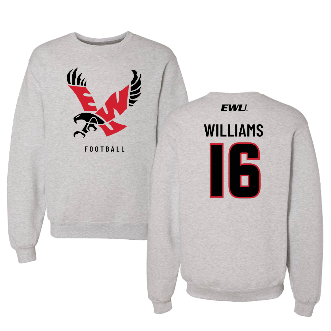 Eastern Washington University Football Gray Crewneck - #16 Miles Williams